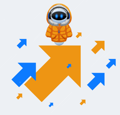 Sherpa design with arrows that are equal amounts blue and orange