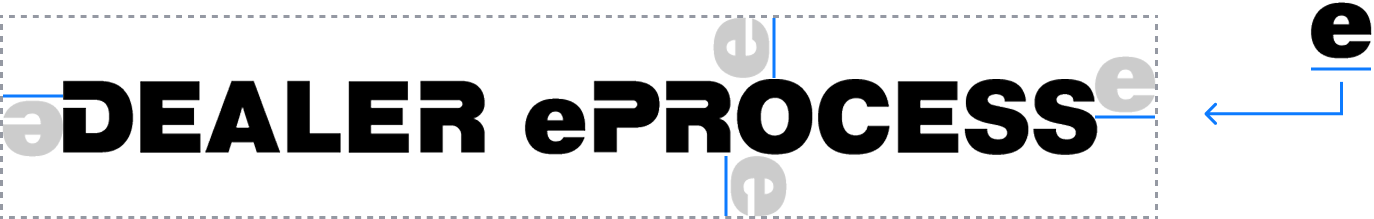 Diagram of the Dealer eProcess logo showing the width of 2 triangles as the minimum clear space around the logo