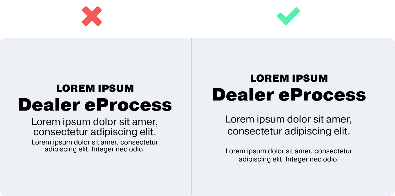 Typography that is very tight and hard to read versus typography that has more spacing between each section