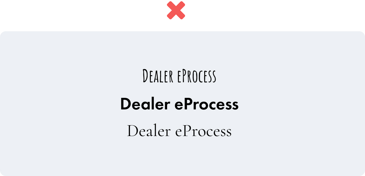 Dealer eProcess written out in off brand fonts